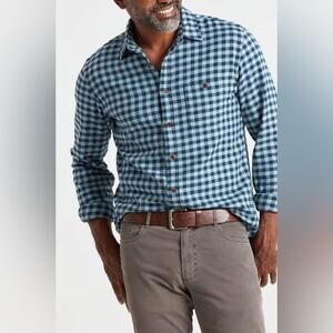 Faherty Stretch Seaview Tuquoise Blue Gingham Cotton Flannel Button Up Shirt XS